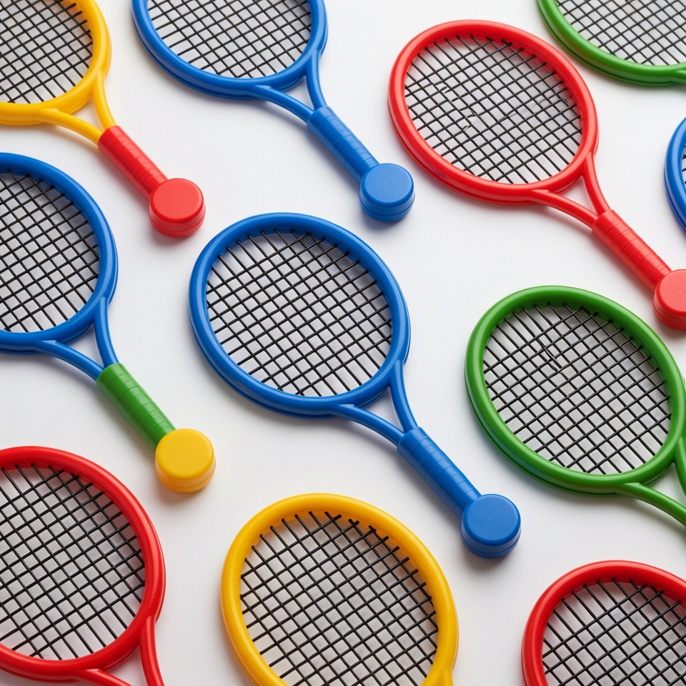 Colorful toy tennis rackets on white background Colorful toy tennis rackets on white background
