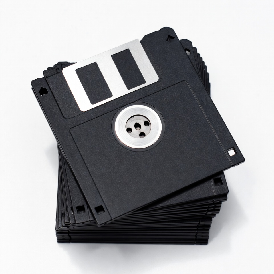 Collection of black floppy disks in a stack Collection of black floppy disks in a stack
