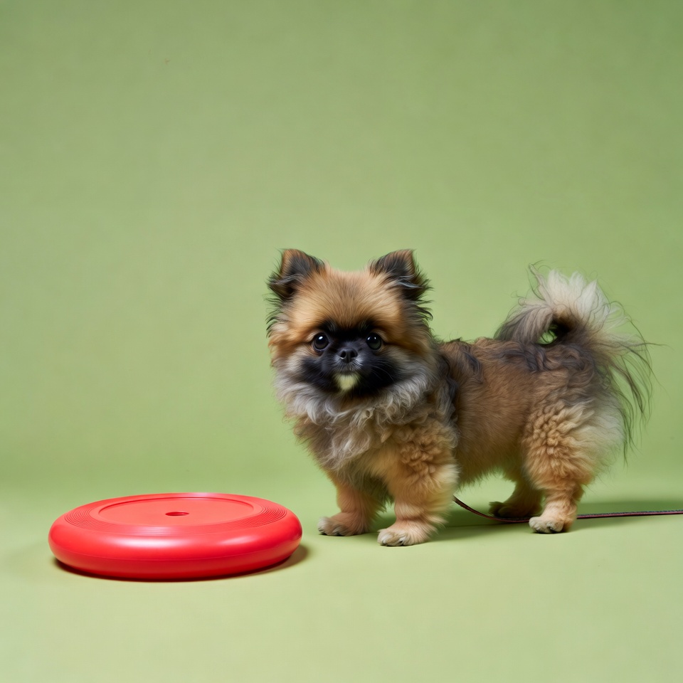 Pomeranian dog with frisbee toy Pomeranian dog with frisbee toy