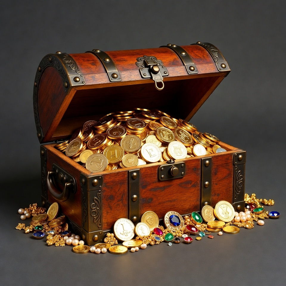Treasure chest filled with coins Treasure chest filled with coins