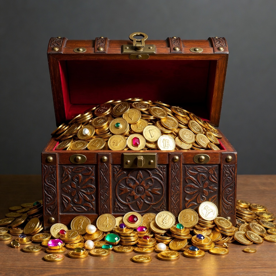 Treasure chest filled with coins Treasure chest filled with coins