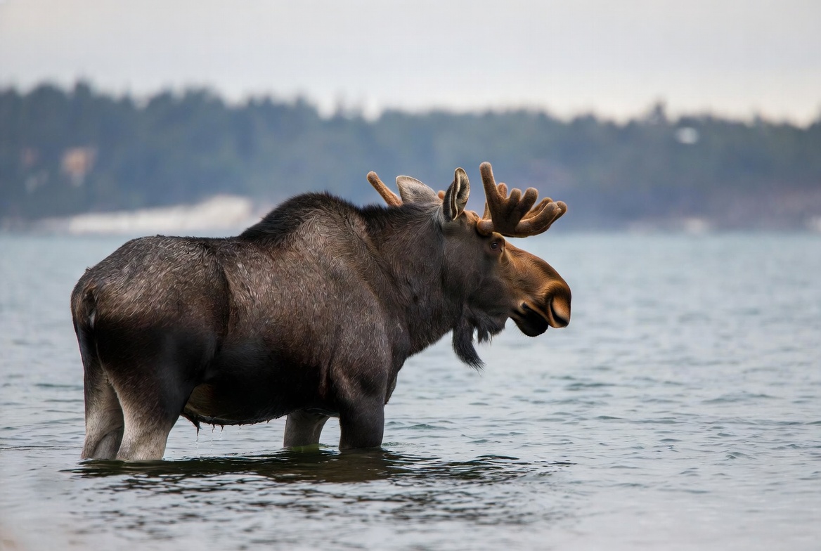Moose standing in shallow water Moose standing in shallow water