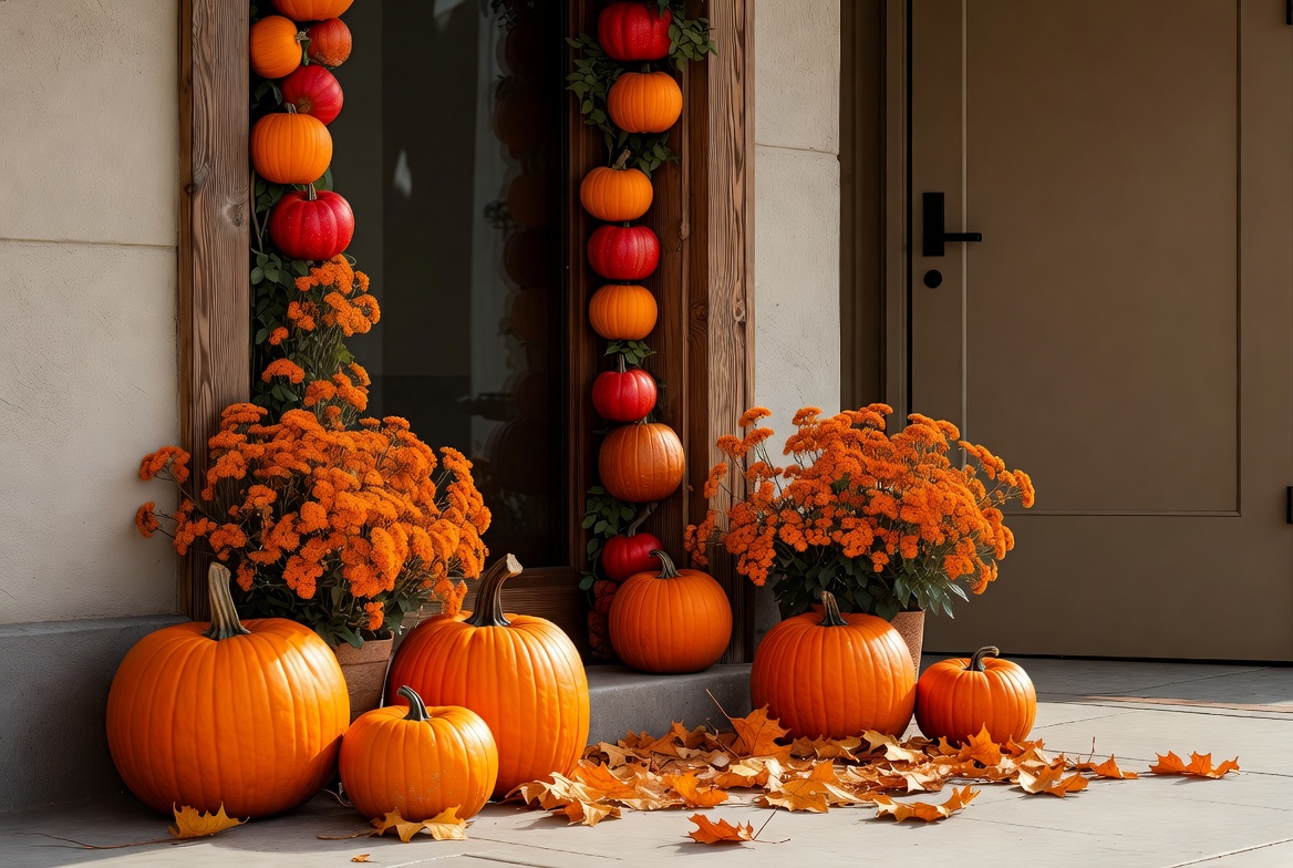 Fall harvest decorations at a home Fall harvest decorations at a home