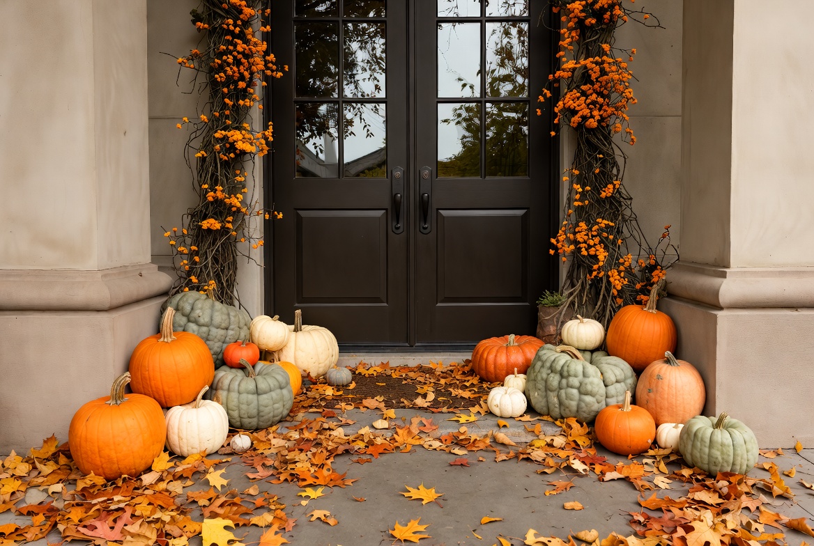 Autumn decoration at the entrance Autumn decoration at the entrance