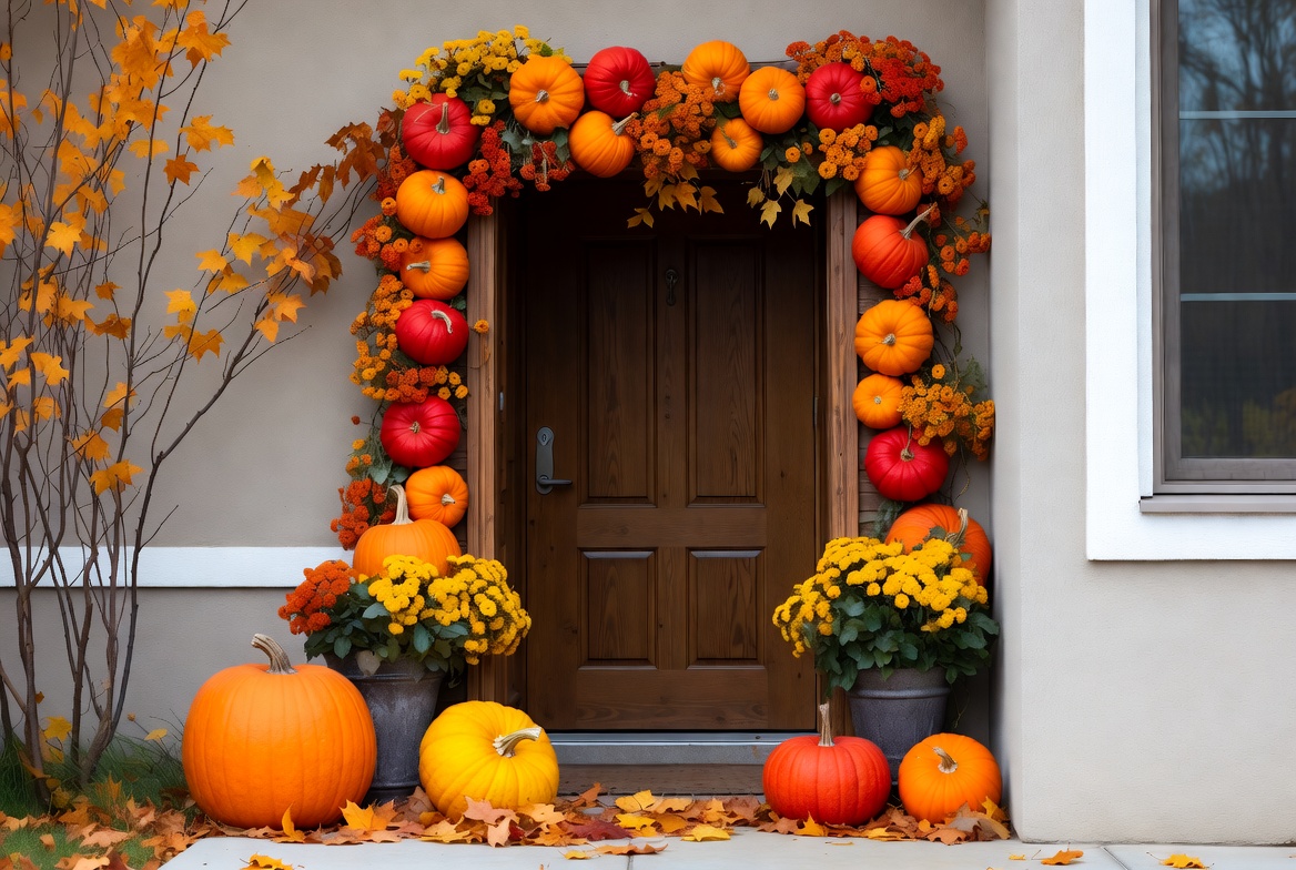 Fall decorations at the front door Fall decorations at the front door