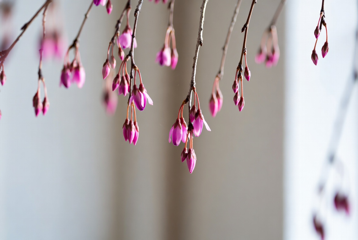 Pink buds on tree branches in springtime Pink buds on tree branches in springtime