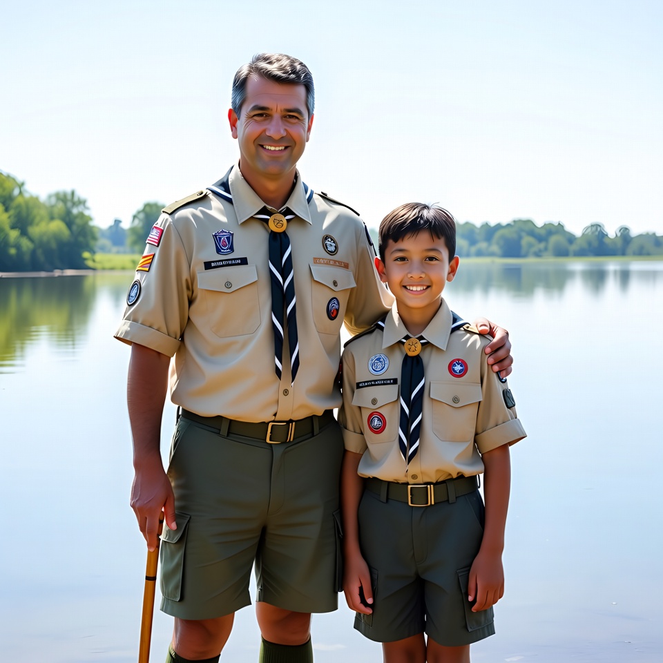 Father and son by the lake Father and son by the lake