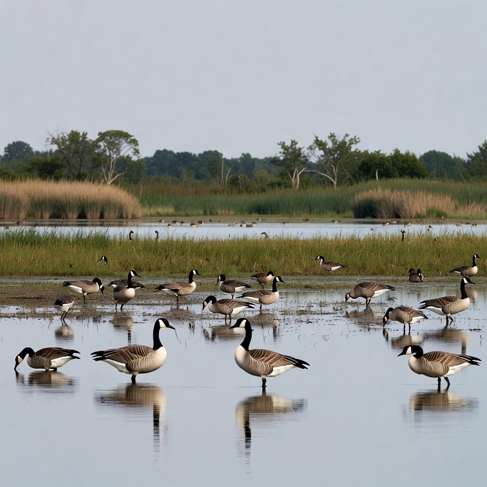 Geese gather by the water Geese gather by the water