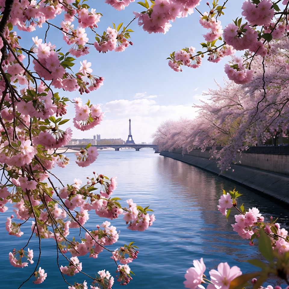 Cherry blossoms near the seine river Cherry blossoms near the seine river