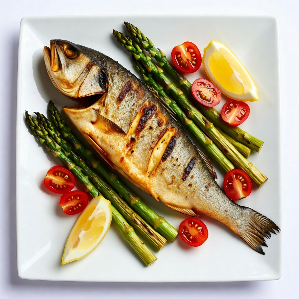 Grilled fish with vegetables and lemon Grilled fish with vegetables and lemon