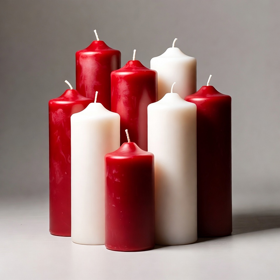Group of red and white candles stacked Group of red and white candles stacked