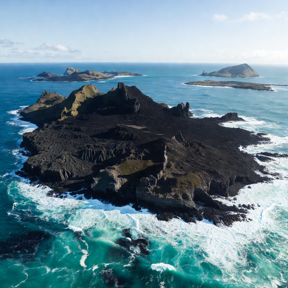 Coastline view of rocky islands and ocean Coastline view of rocky islands and ocean