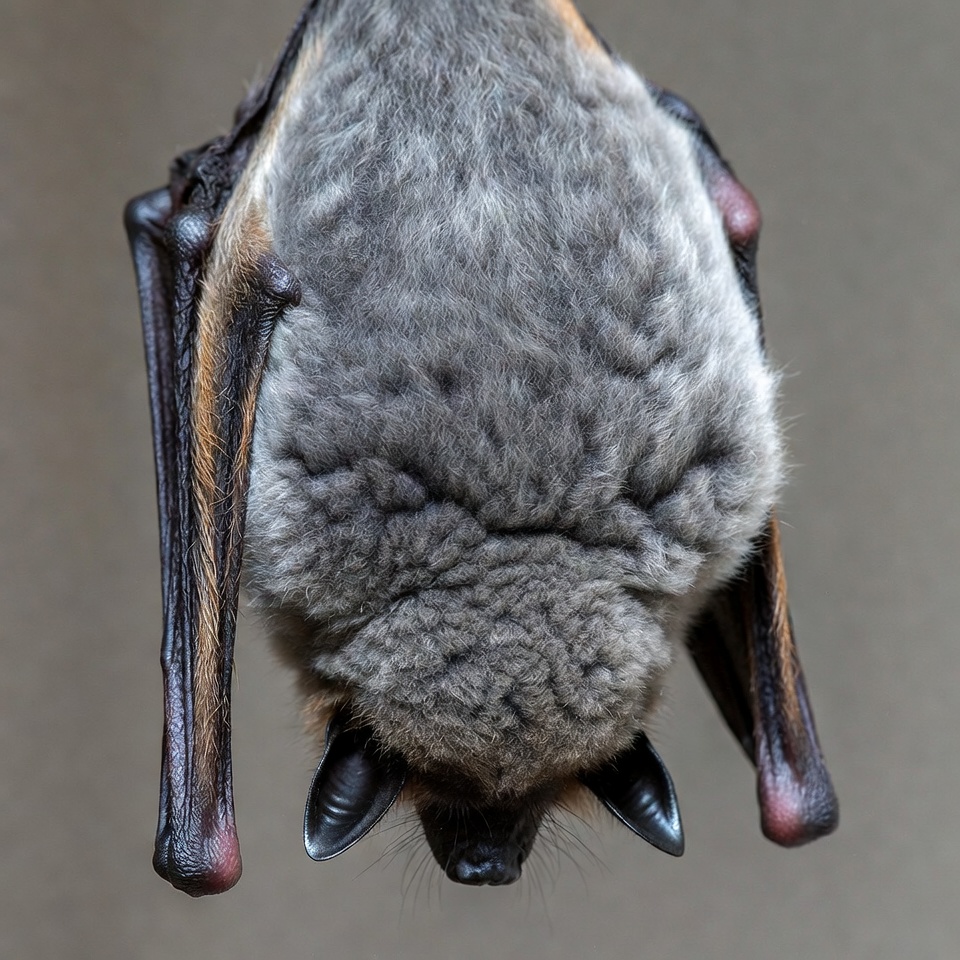 Bat hanging upside down indoors Bat hanging upside down indoors