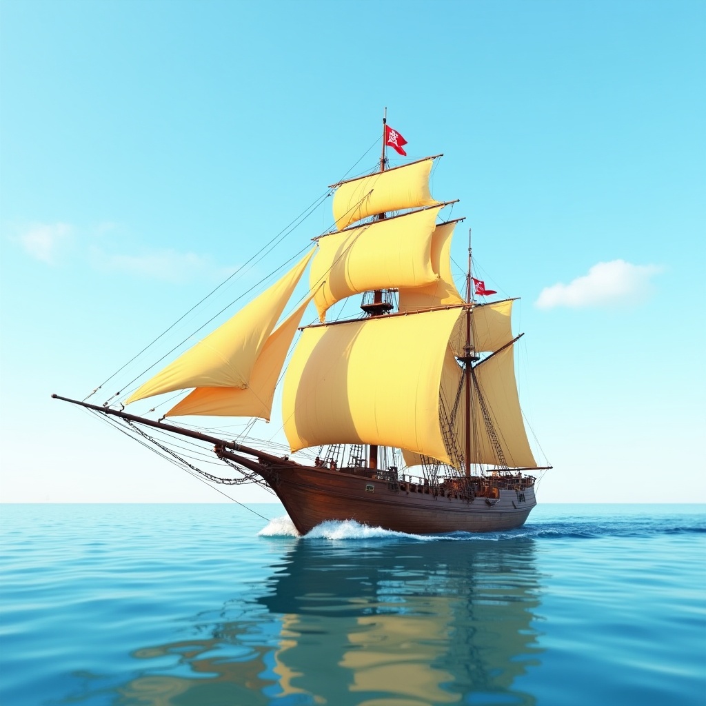 Sailing ship with yellow sails on water Sailing ship with yellow sails on water