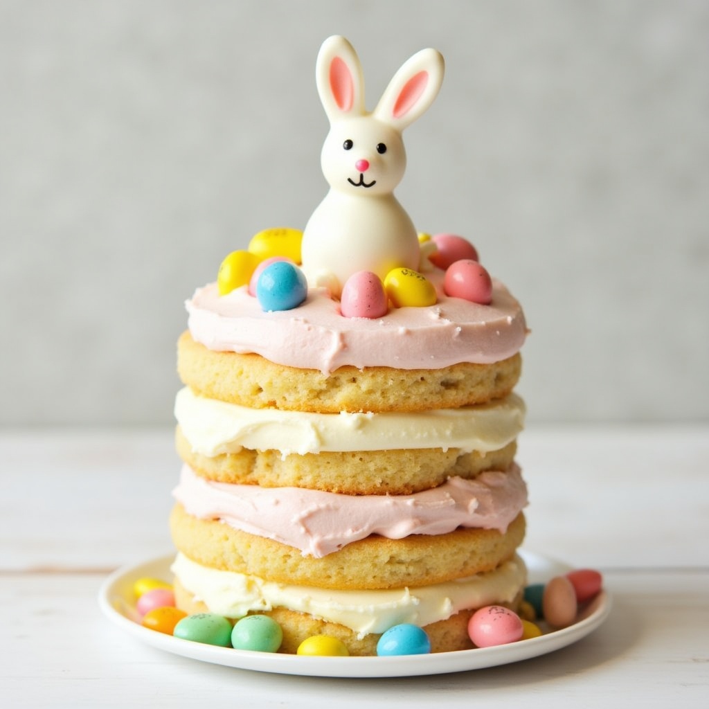 Bunny cake on a plate with candies Bunny cake on a plate with candies