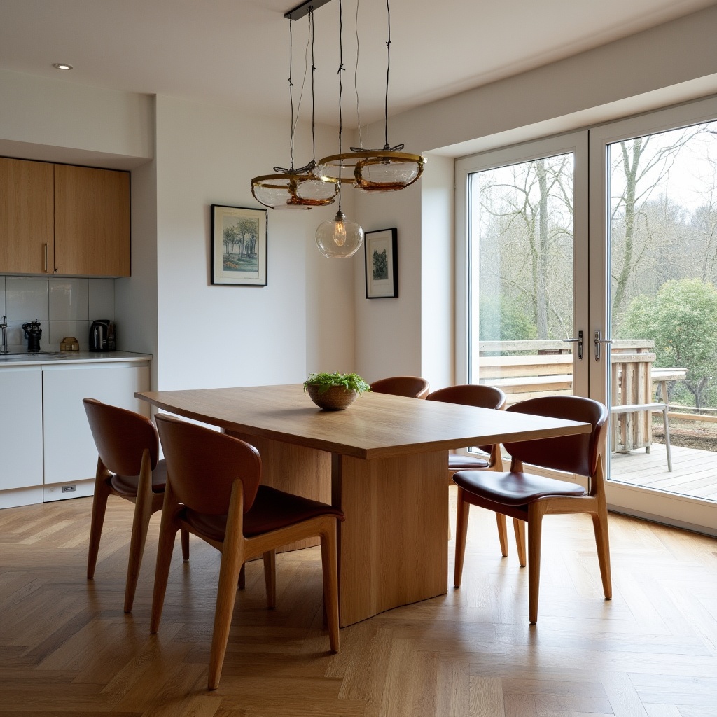 Modern dining area with wooden table Modern dining area with wooden table