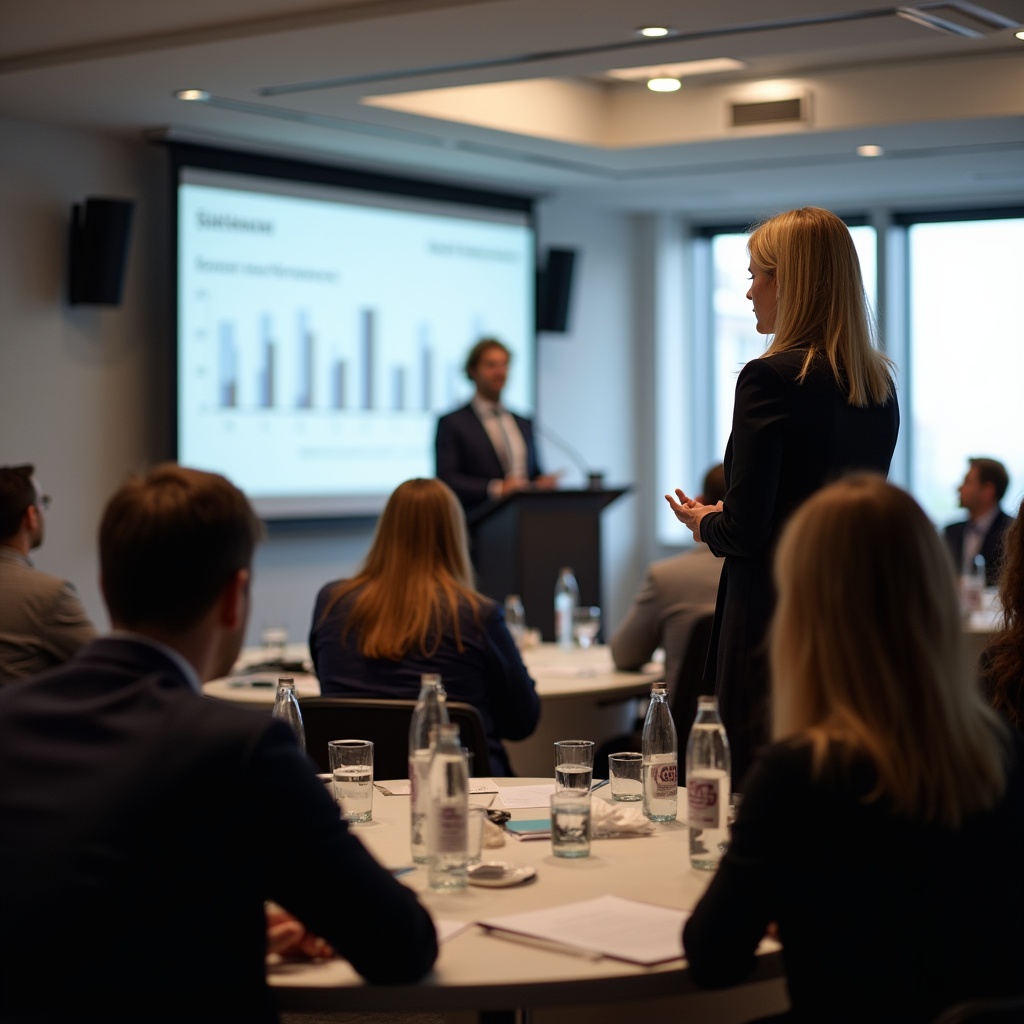 Business meeting in progress in modern office Business meeting in progress in modern office