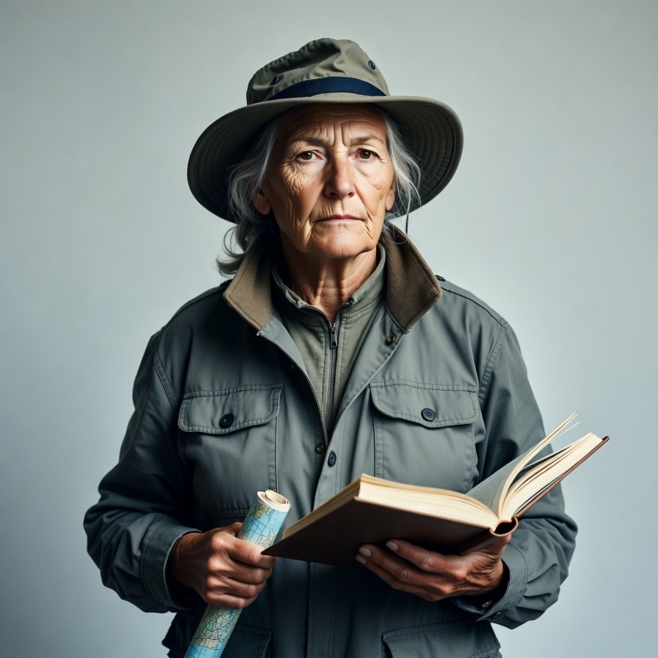 Older woman holding map and book Older woman holding map and book