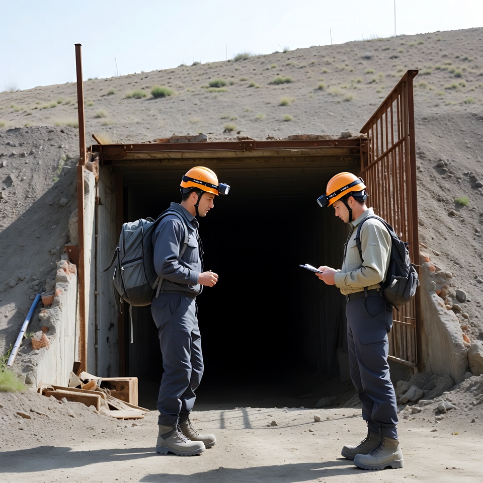 Miner safety check before entering tunnel Miner safety check before entering tunnel