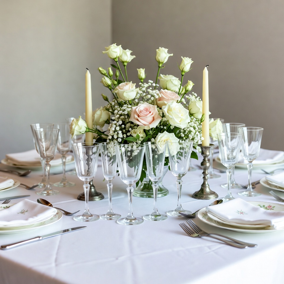Elegant table setting with flowers Elegant table setting with flowers