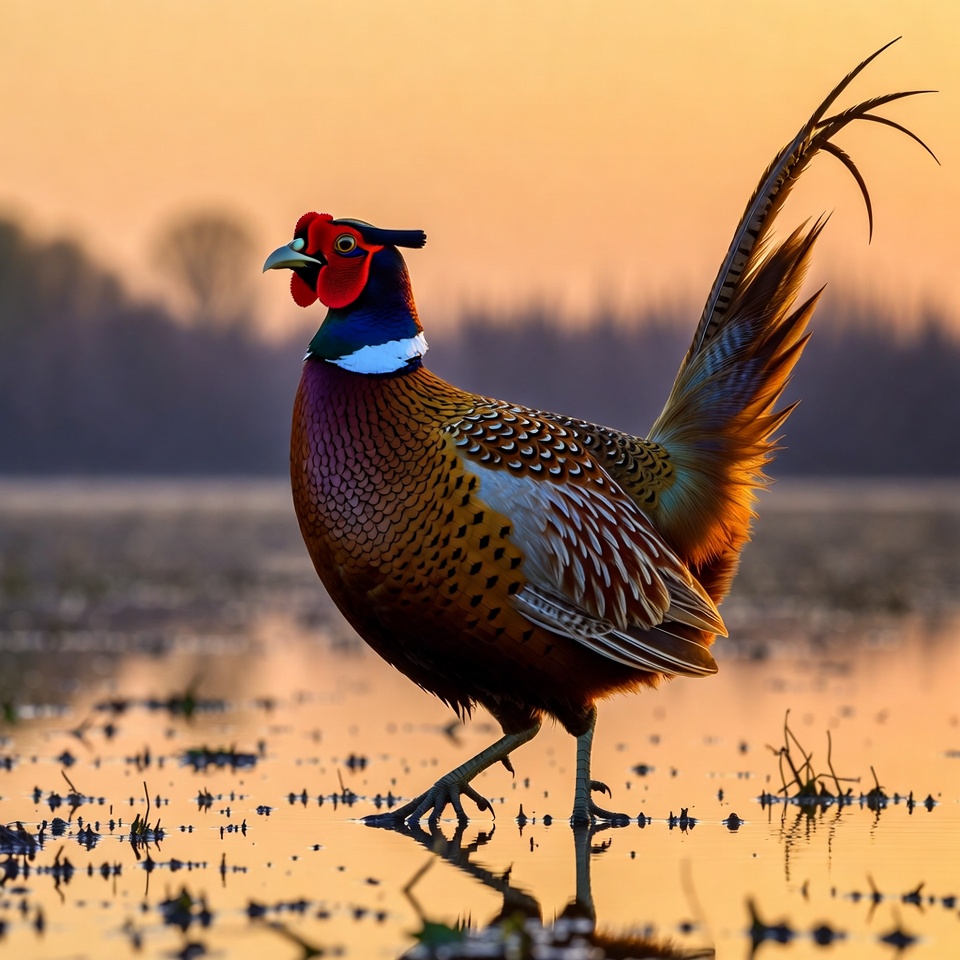 Pheasant at sunset by the water Pheasant at sunset by the water