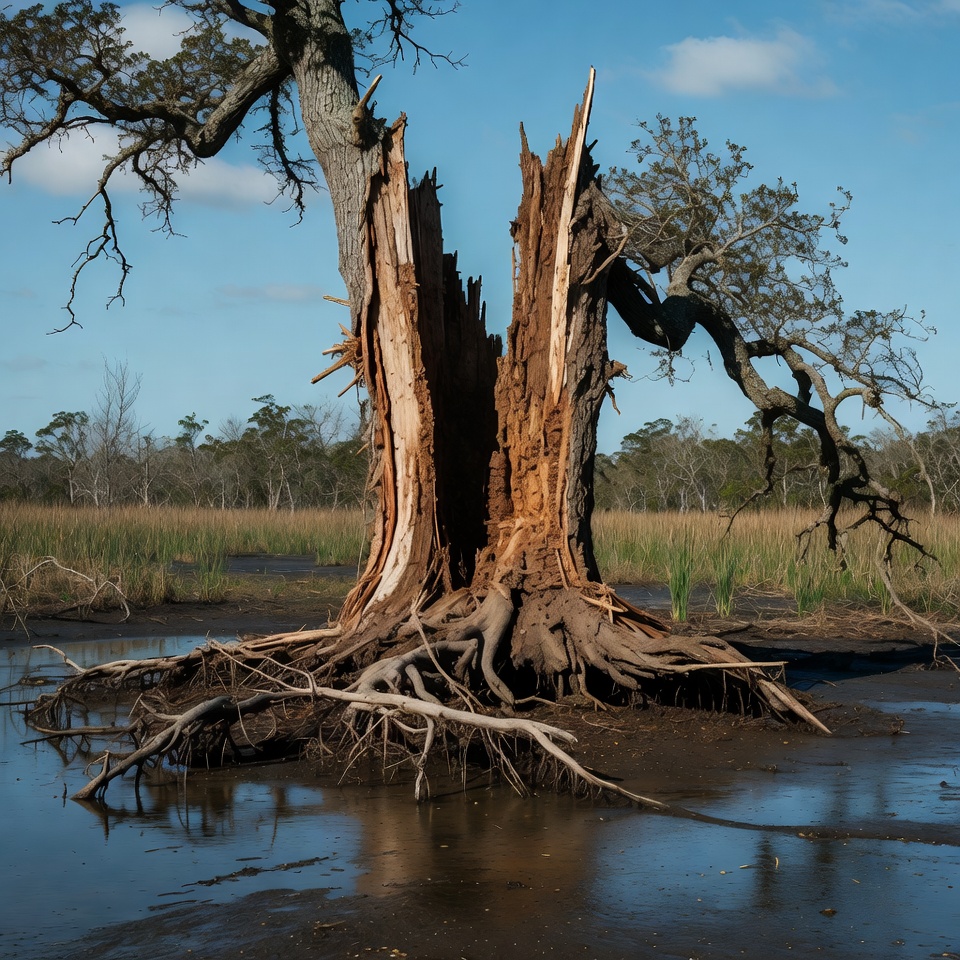Tree stump in wetland area Tree stump in wetland area