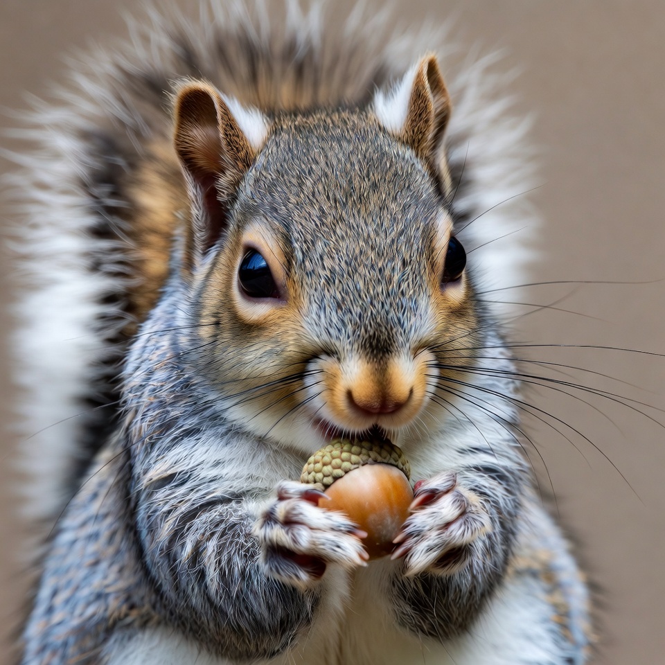 Squirrel holding acorn in park Squirrel holding acorn in park