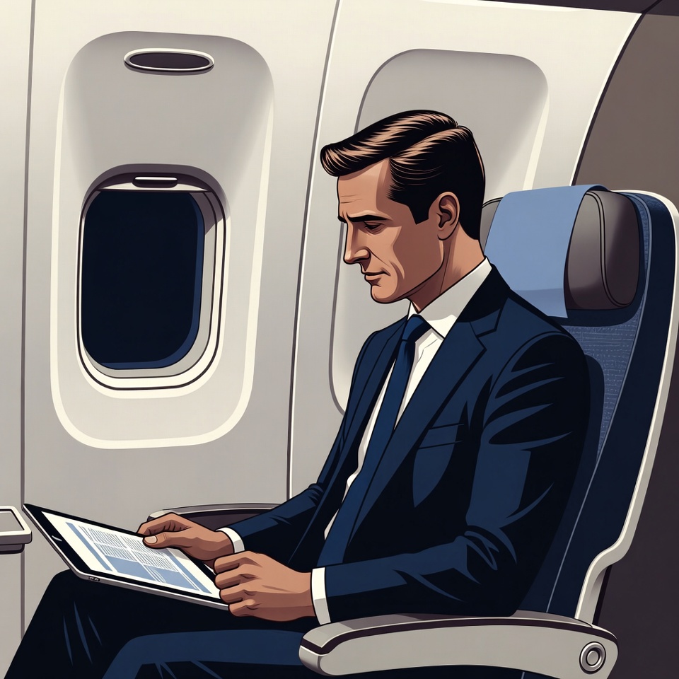 Businessman using tablet on flight Businessman using tablet on flight