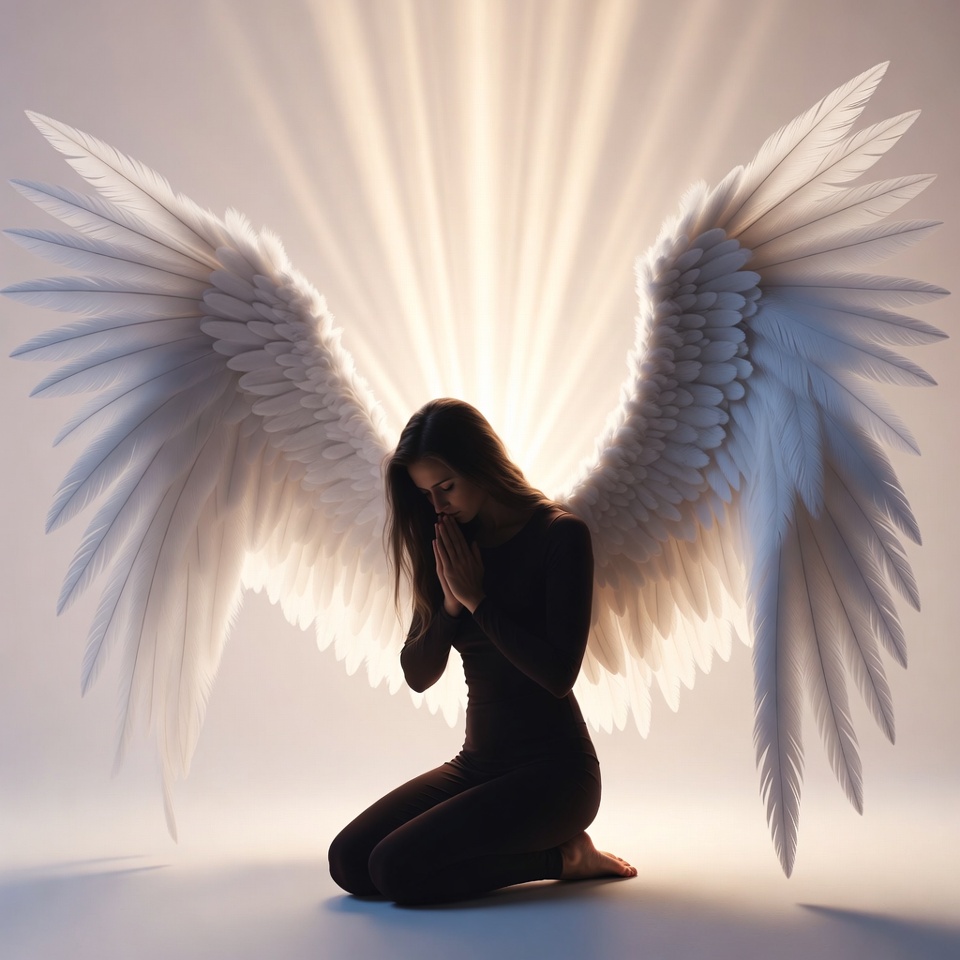 Woman kneeling with angel wings Woman kneeling with angel wings