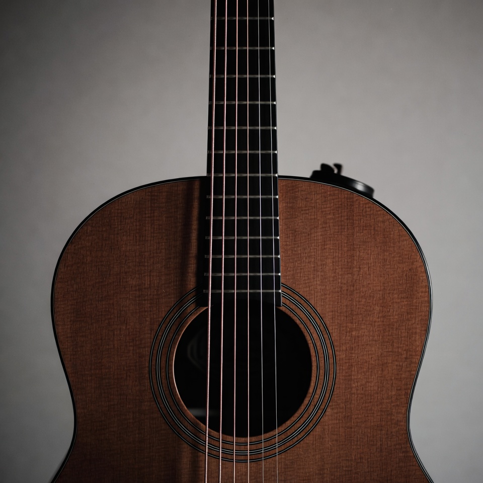 Close up of guitar strings and body Close up of guitar strings and body