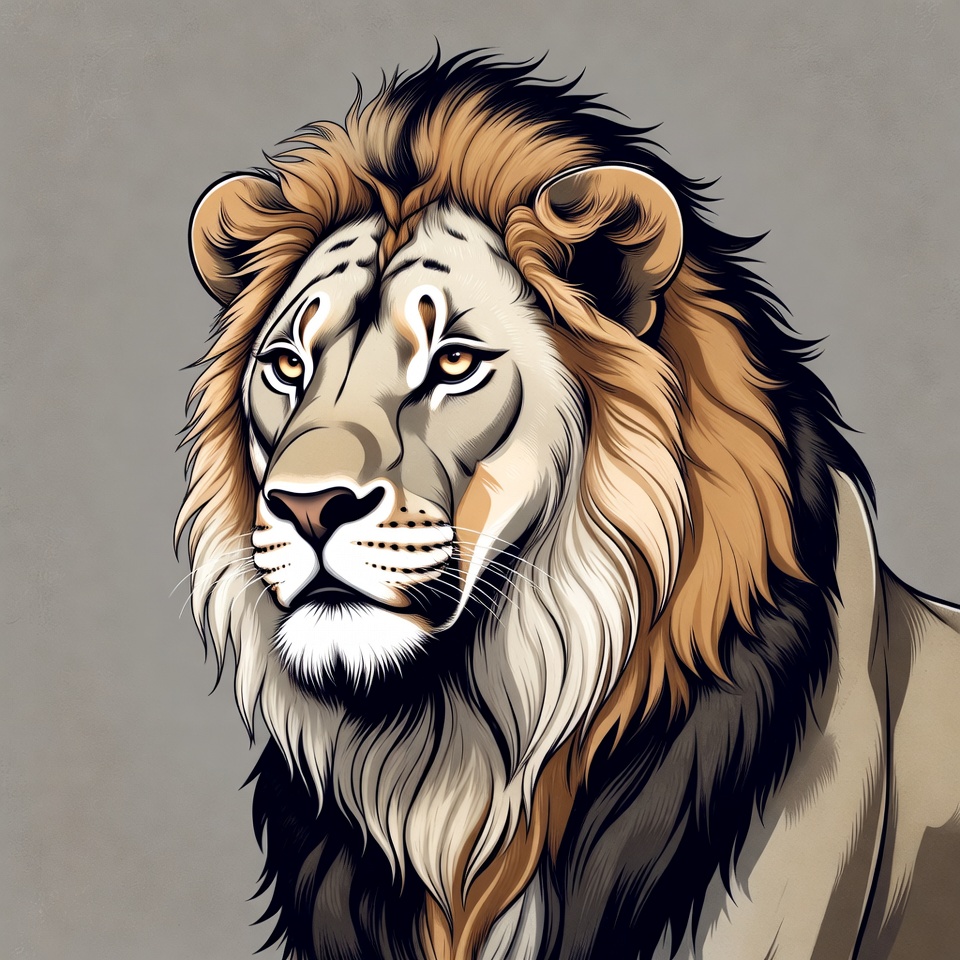 Lion portrait on gray background Lion portrait on gray background