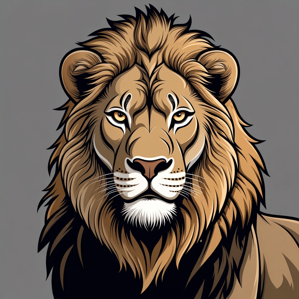 Lion portrait on grey background Lion portrait on grey background