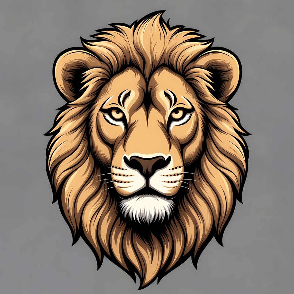 Lion face drawing with detailed mane Lion face drawing with detailed mane