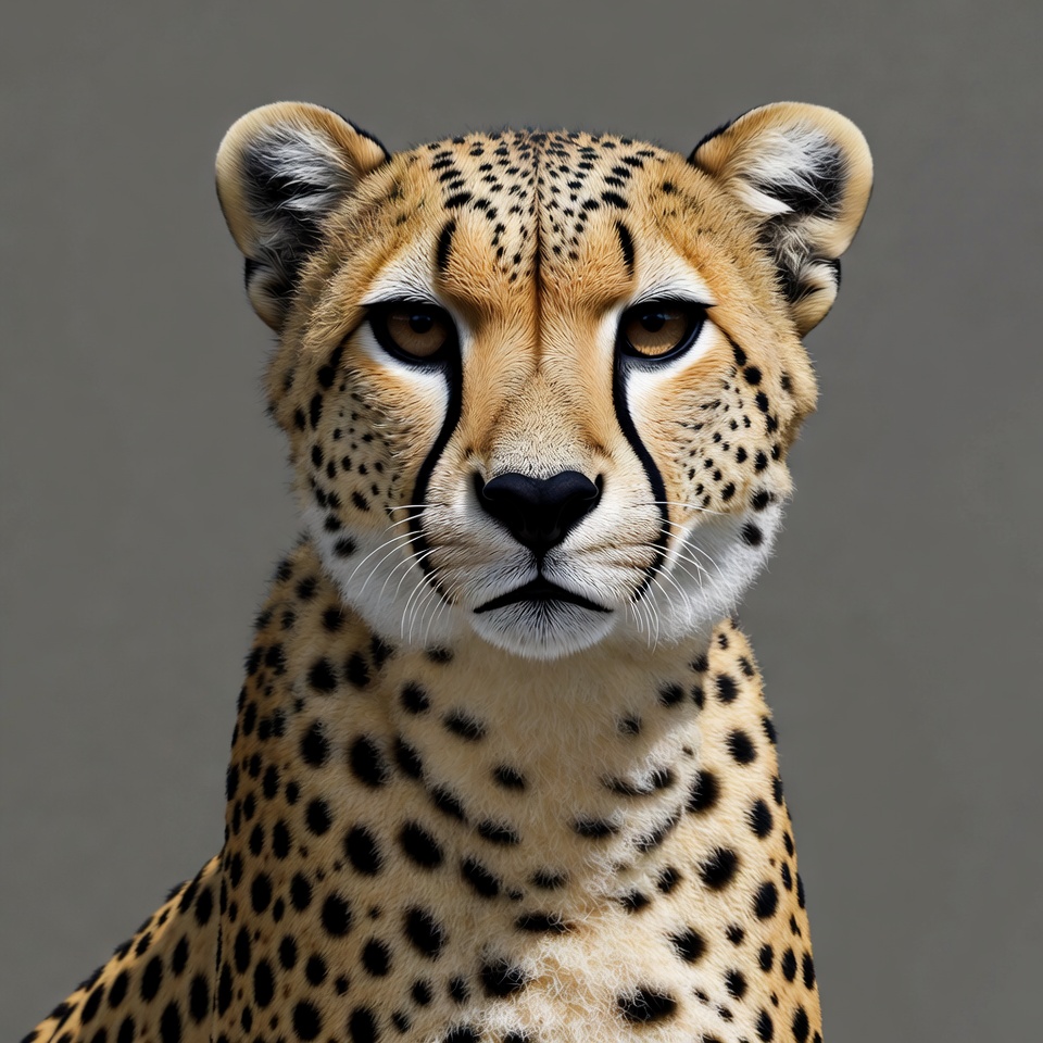 Cheetah portrait against gray background Cheetah portrait against gray background