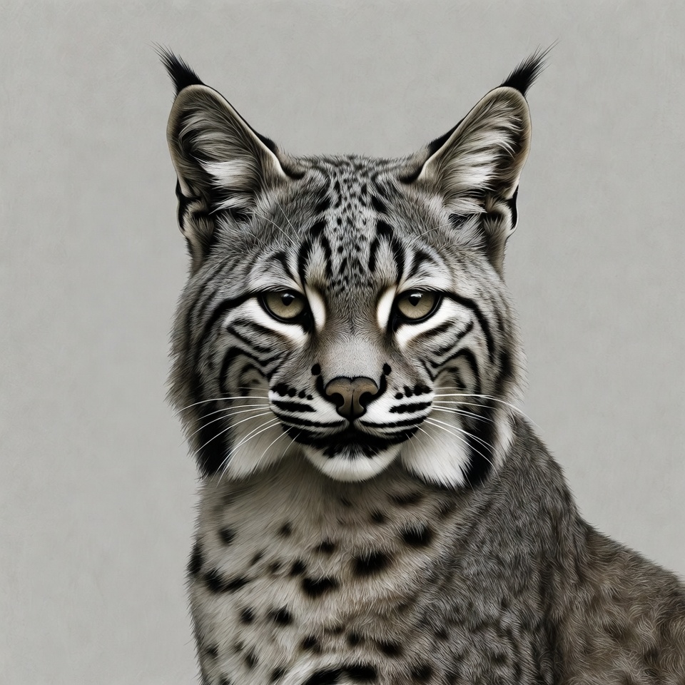 Bobcat with distinct markings sitting still Bobcat with distinct markings sitting still