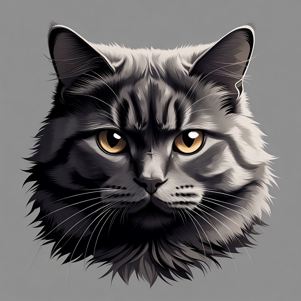 Cat face with golden eyes on gray background Cat face with golden eyes on gray background