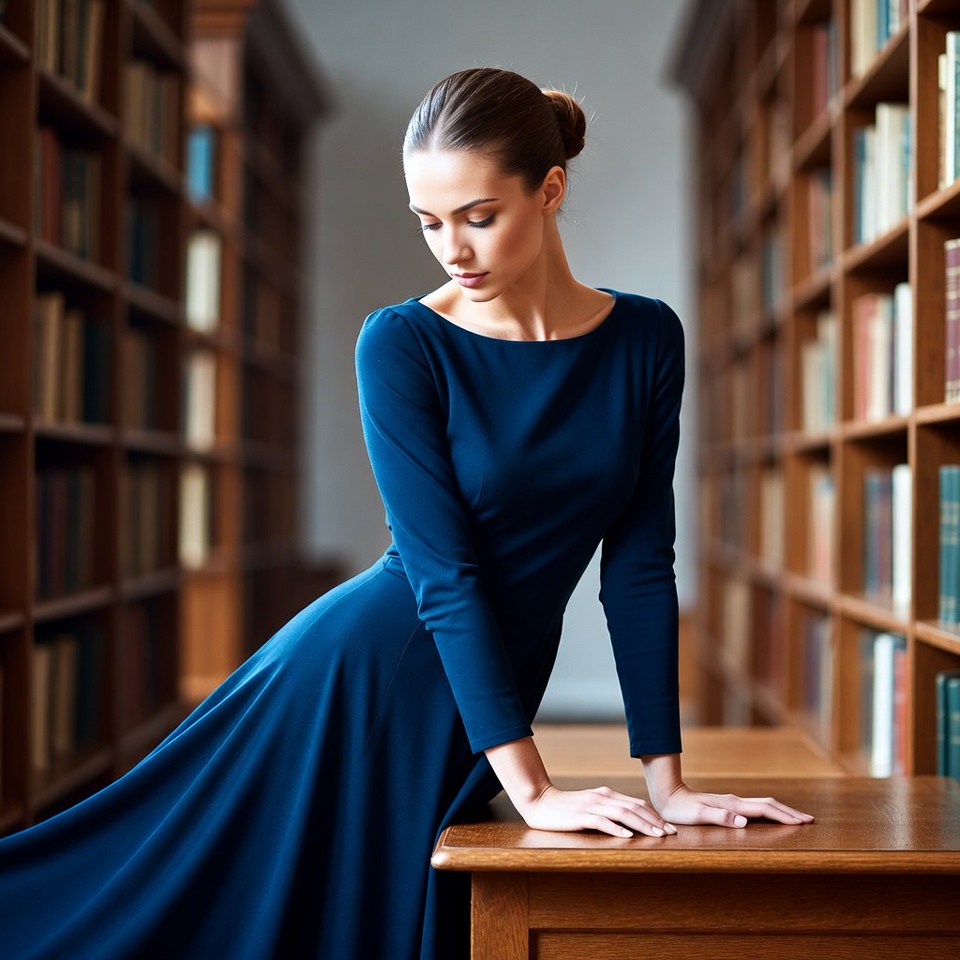 Woman in library reading books Woman in library reading books