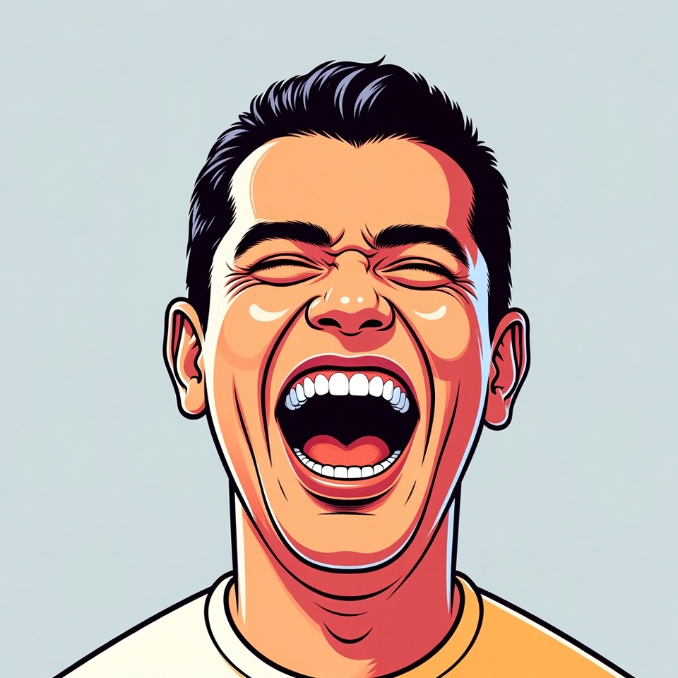 Man laughing with joy at home Man laughing with joy at home