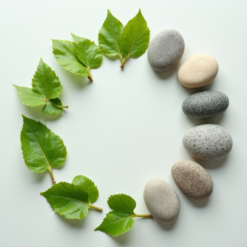 Arrangement of stones and leaves Arrangement of stones and leaves