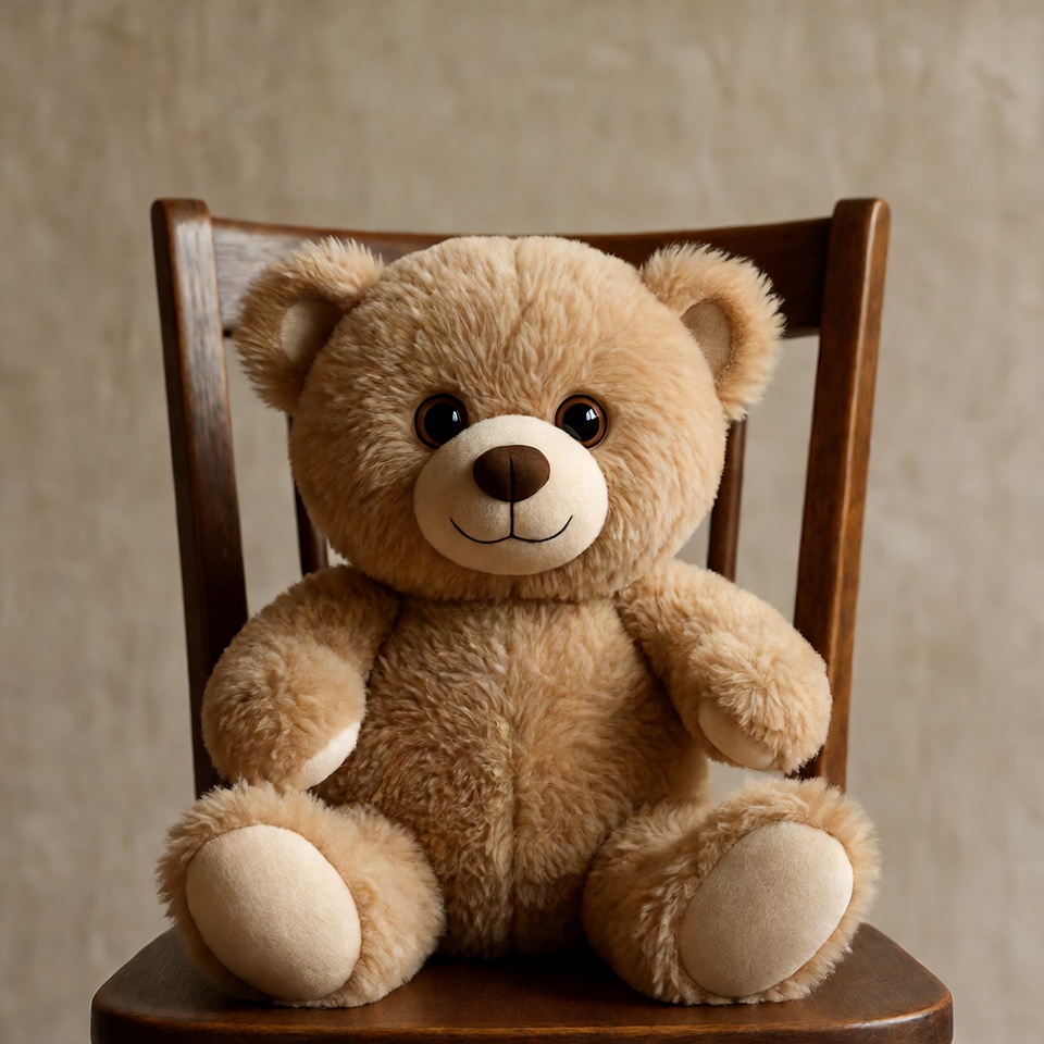Soft teddy bear on a wooden chair Soft teddy bear on a wooden chair