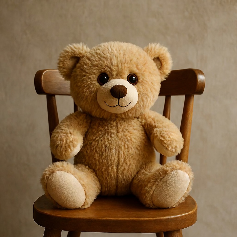 Soft teddy bear on wooden chair Soft teddy bear on wooden chair
