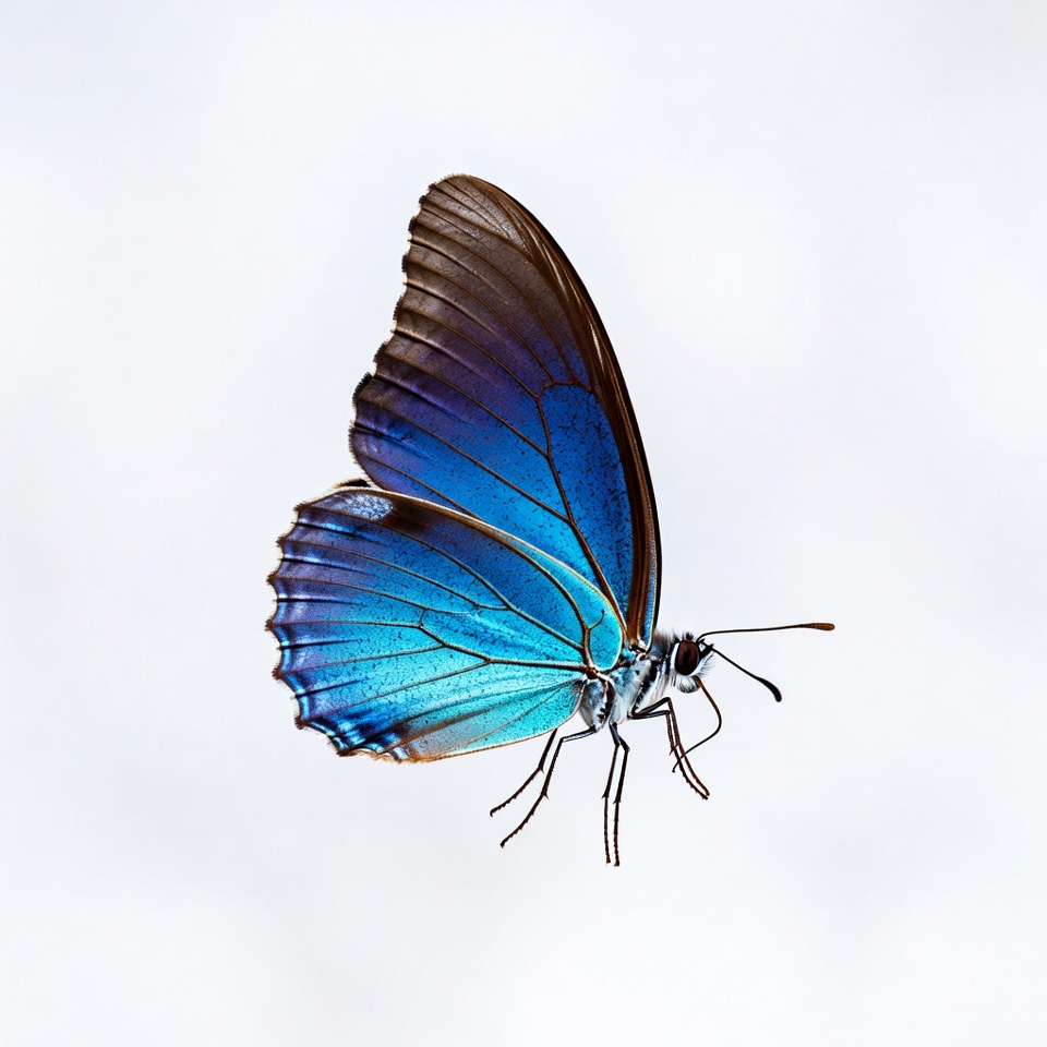 Bright blue butterfly in flight Bright blue butterfly in flight