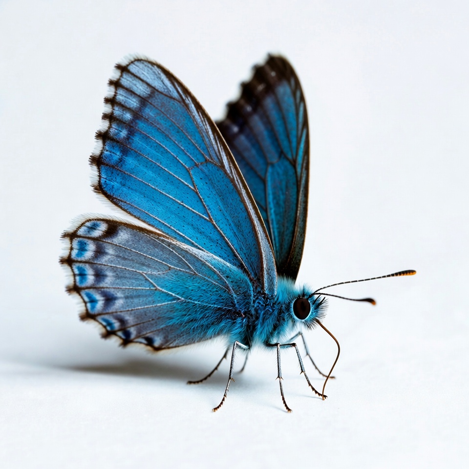 Butterfly with blue wings on white background Butterfly with blue wings on white background
