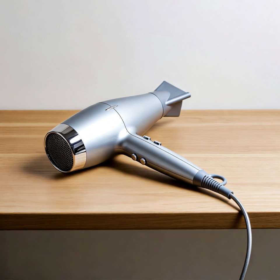 Dryer placed on wooden table Dryer placed on wooden table