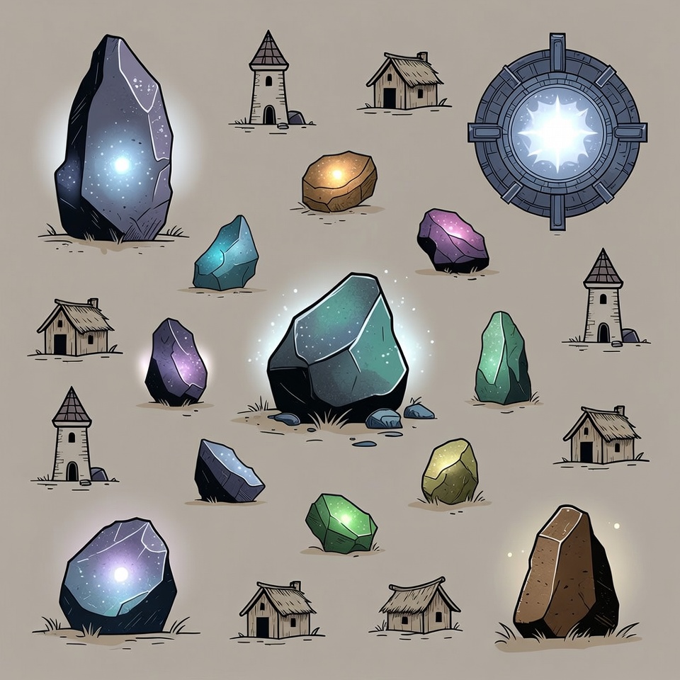 Fantasy landscape with stones and houses Fantasy landscape with stones and houses