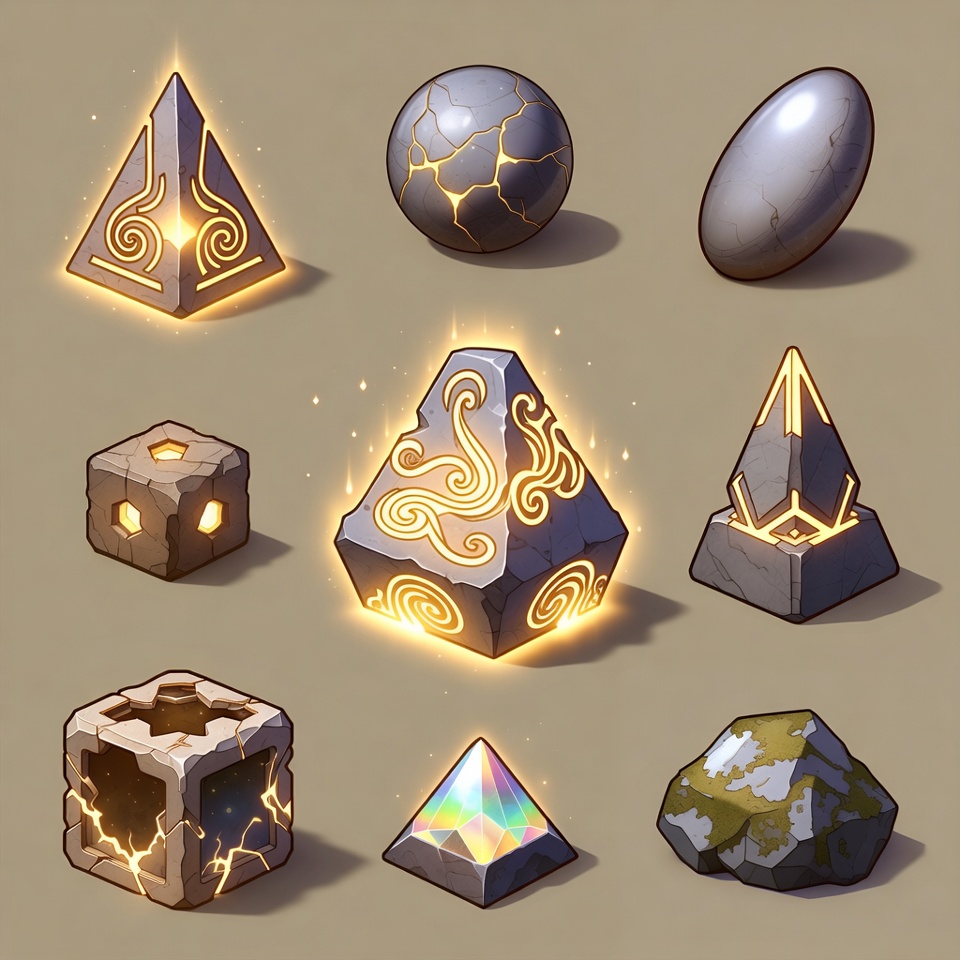 Magical stones and symbols displayed together Magical stones and symbols displayed together