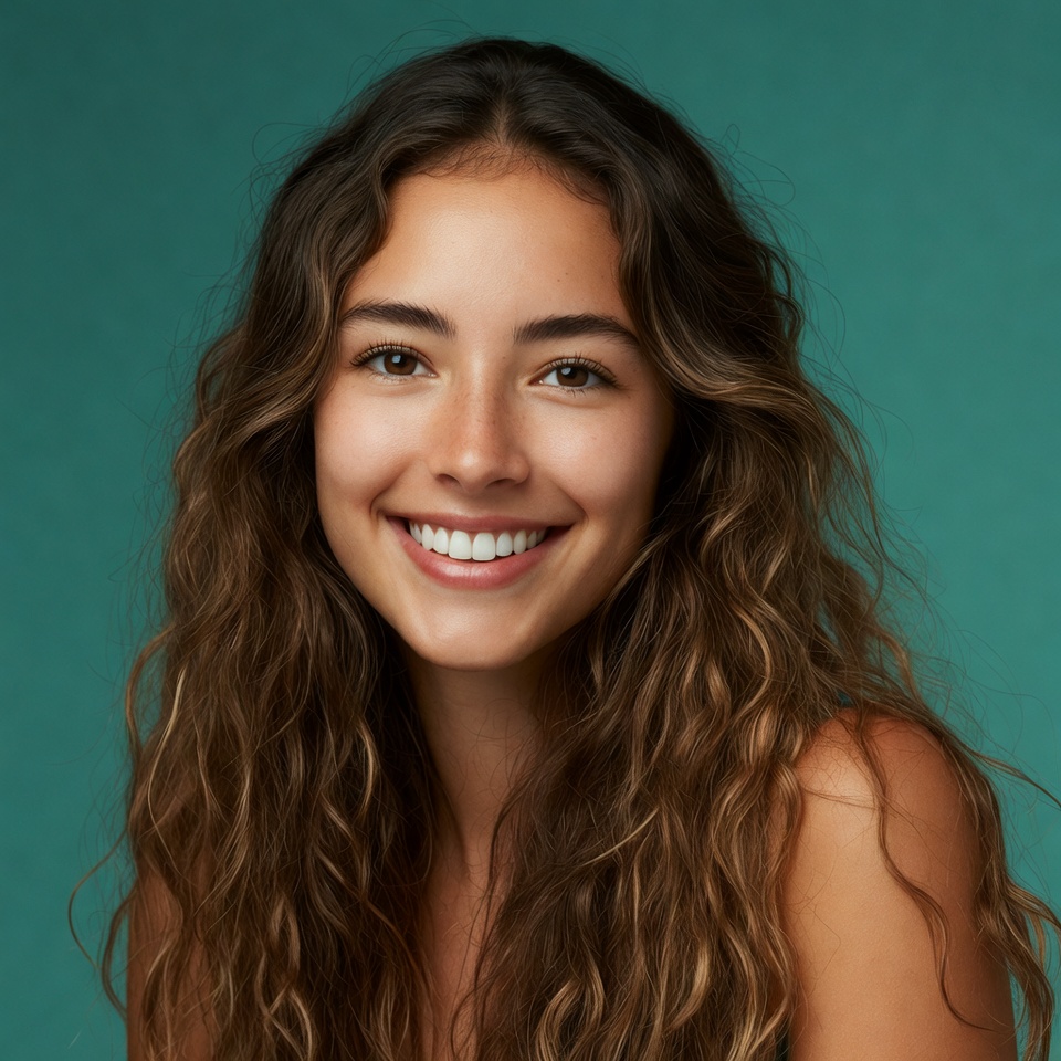 Smiling woman with curly hair Smiling woman with curly hair