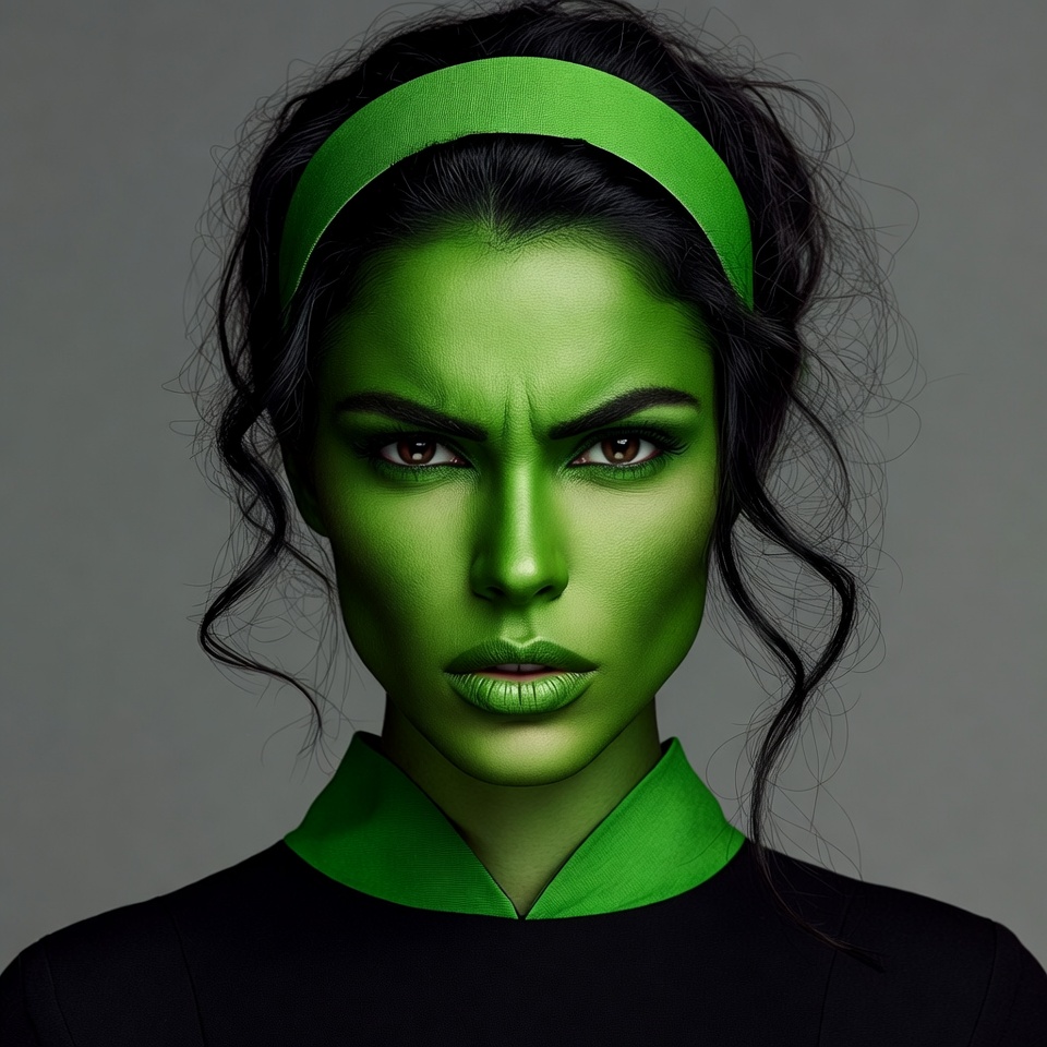 Woman with green makeup in studio Woman with green makeup in studio