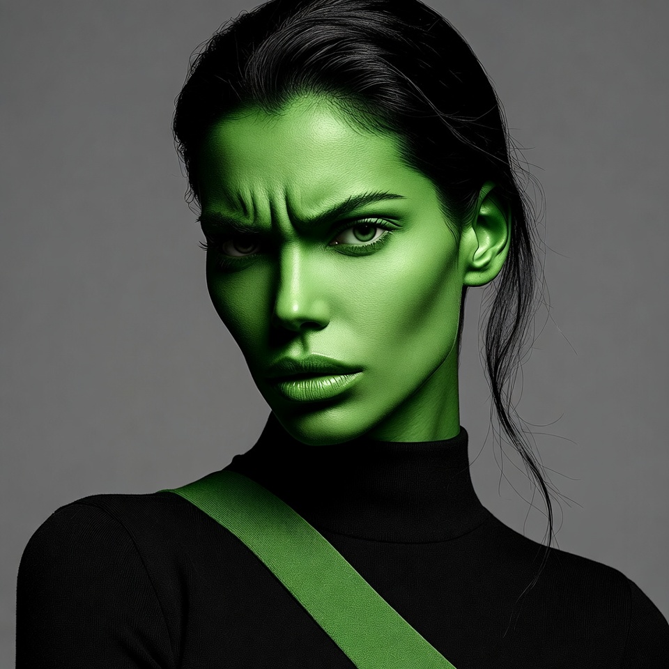 Portrait of a woman with green face paint Portrait of a woman with green face paint