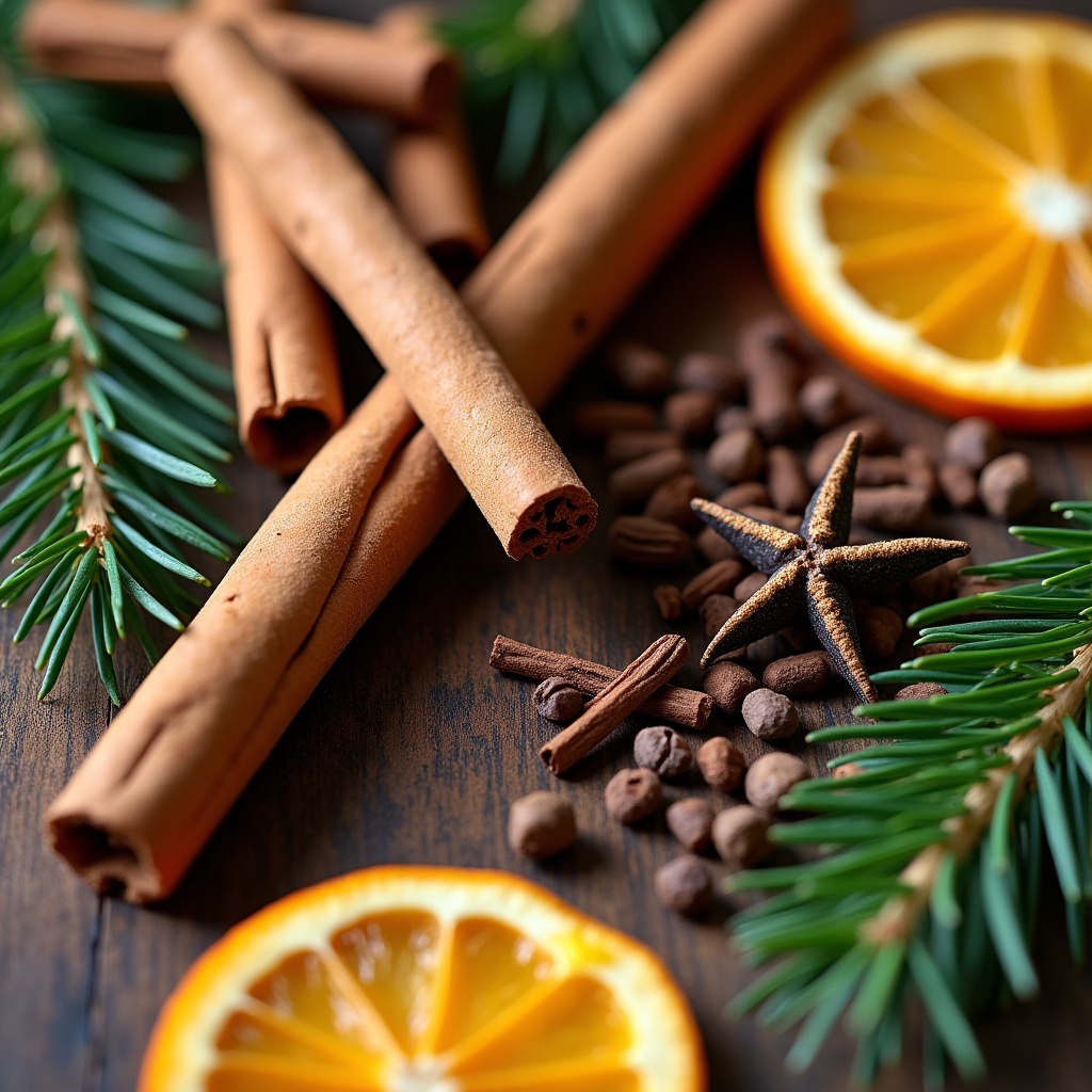 Spices and citrus on wooden table Spices and citrus on wooden table